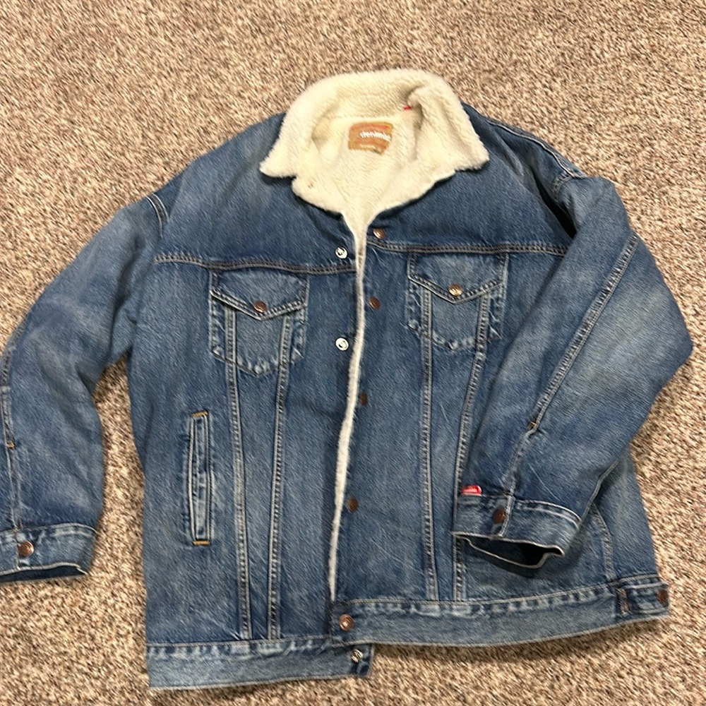 Heavy denim coat with warm lining